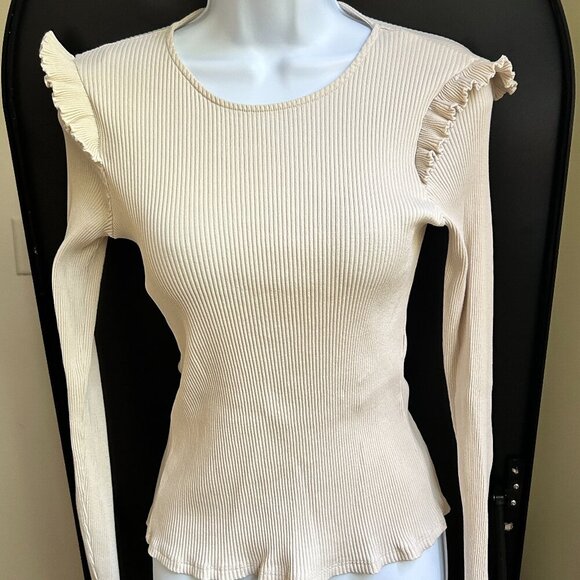 ✨3 for $18✨ ZARA Basic RibbedFlutter Shoulder Long-sleeve Top Size Large - Picture 4 of 6